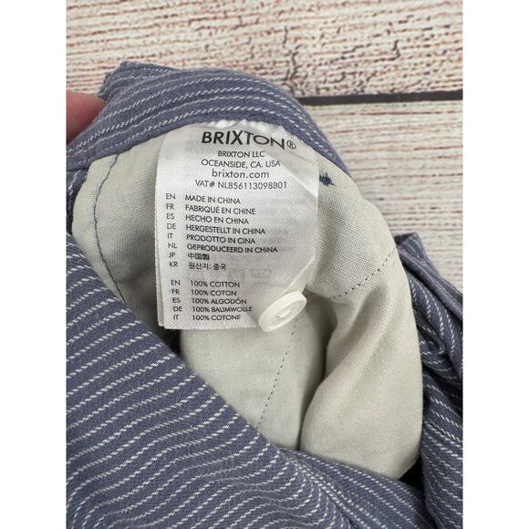 Brixton Hickory Striped Coveralls Jumpsuit Womens XS Blue White Button Front - Picture 14 of 14